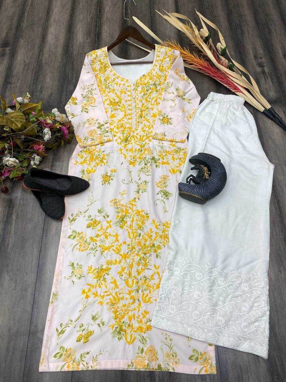 RAYON EMBROIDERED KURTIS WITH BOTTOM - MYLUXURY LANE ENTERPRISE